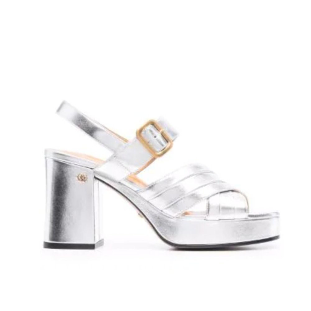 Gucci Silver Platform Block Heel Sandals - Picture 3 of 12